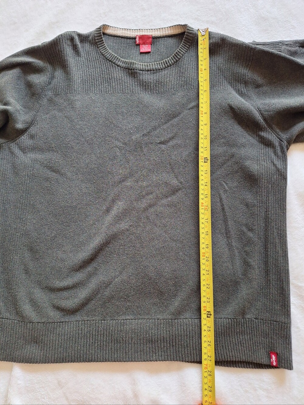 Levi's Men's 100% Cotton Crewneck Sweater Dark Forest Green Ribbed Trim Size XL - Picture 5 of 8